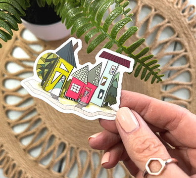 Whimsy Village Waterproof Vinyl Sticker 3x2